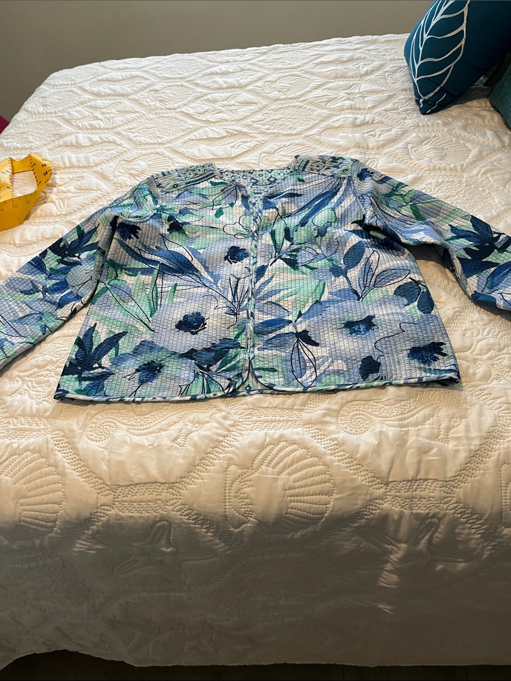 Alfred Dunner Blue Green Floral Lightweight Reversible Jacket